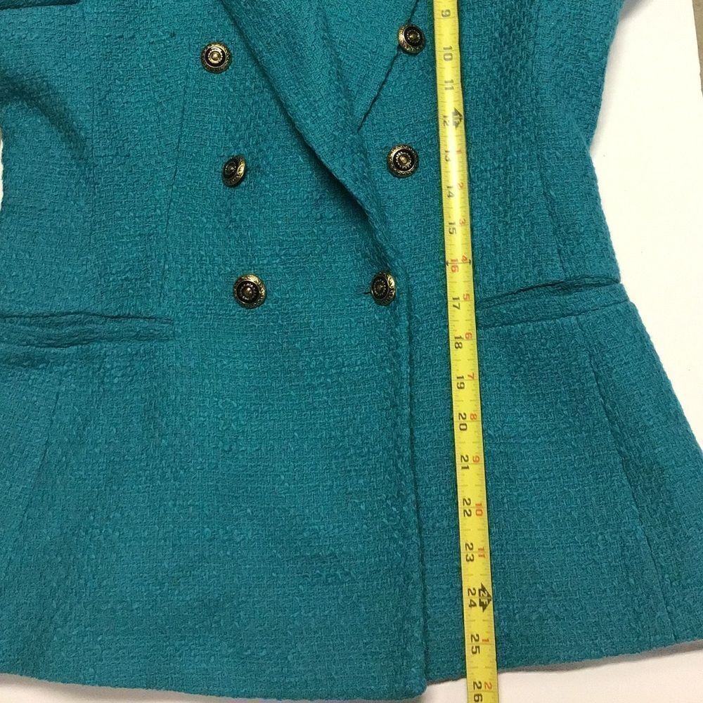 Zara Green Tweed Double Breast Blazer Size Large - Picture 7 of 7
